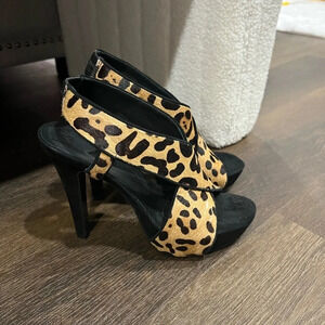🔥 DVF crisscross straps platform sandals Leopard print calf hair brown black